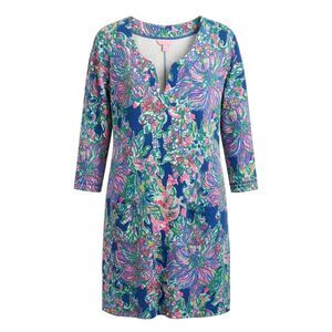 Lilly Pulitzer Joyce XL Knit Shift Dress UPF 50 Indigo Exotic Escapade Blue Pink